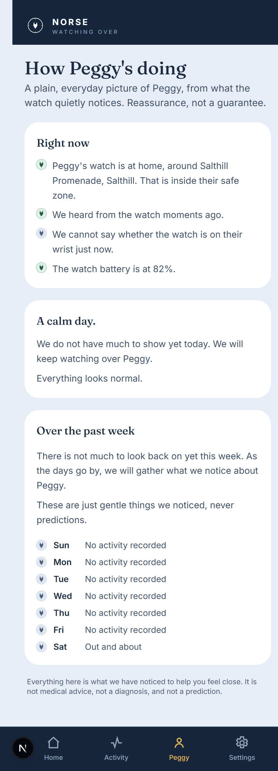The Norse app showing a plain, honest picture of the day